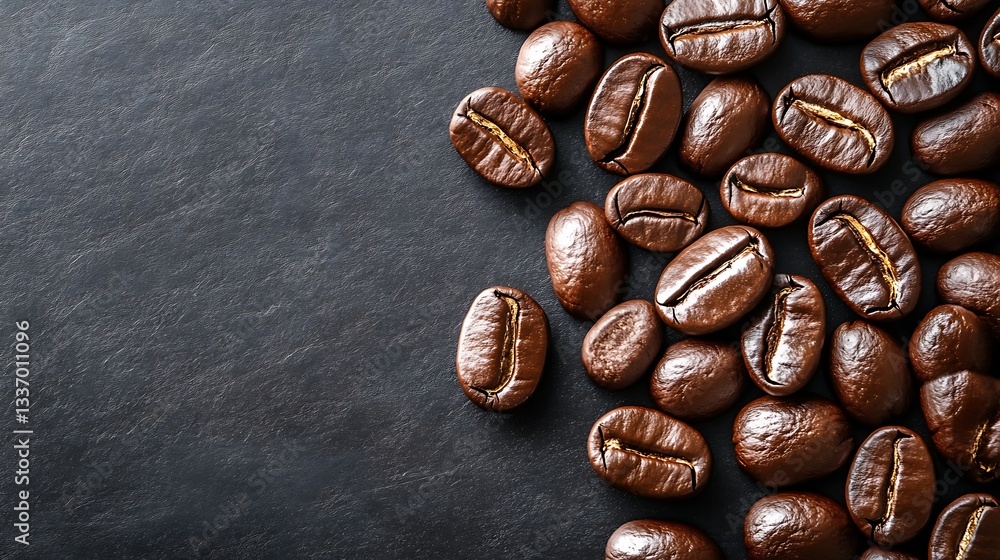 Roasted coffee beans on dark background