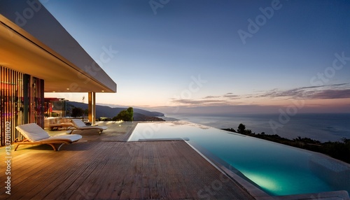 2층 고급 주택앞에 인피니티 풀이 위치한 모습