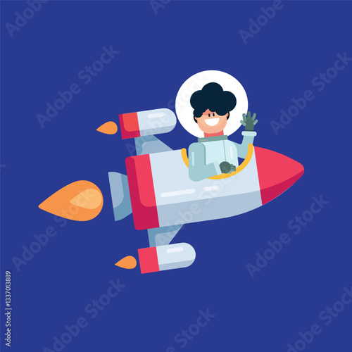 A simple illustration of an astronaut in a rocket, possibly representing space travel, adventure, or innovation.
