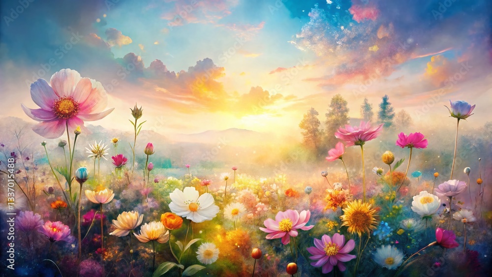 Obraz premium Double Exposure Watercolor Floral Design: Abstract Art Background