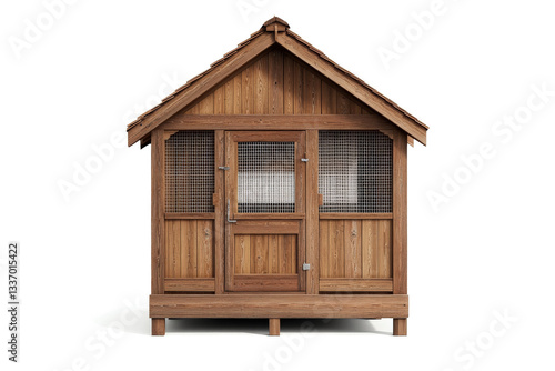 Obraz na płótnie a small wooden chicken coop with a door and window cutout image and isolated on transparent background w salonie