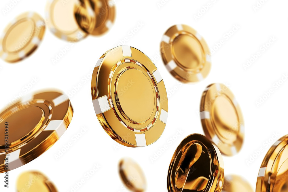 gold coins falling from the top cutout image and isolated on transparent background