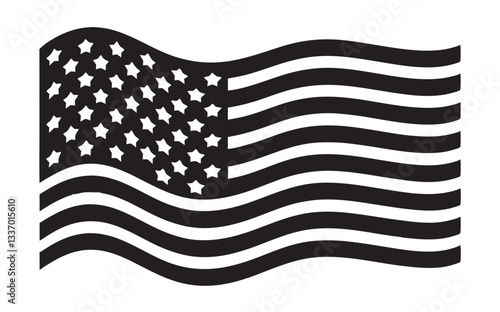 american flag black wave style vector silhouette llustration on white background