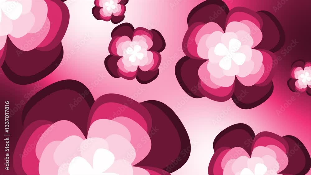 Magenta red color rotating multiple flower shapes modern design dark loop able floral background Magenta red color rotating multiple flower shapes modern design dark loop able floral background