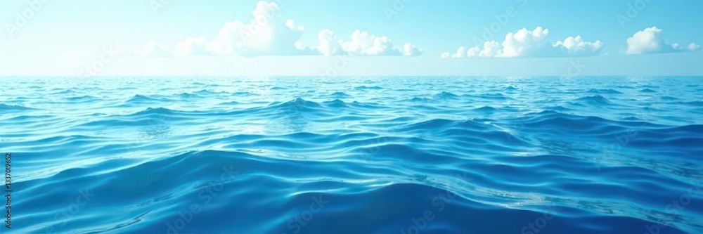 Obraz premium Serene blue ocean, gentle waves, calming vista, sea, sun