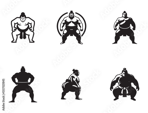 Sumo wrestlers silhouettes  black and white