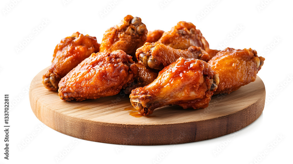 A plate of chicken wings with a wooden board underneath A plate of chicken wings with a wooden board underneath