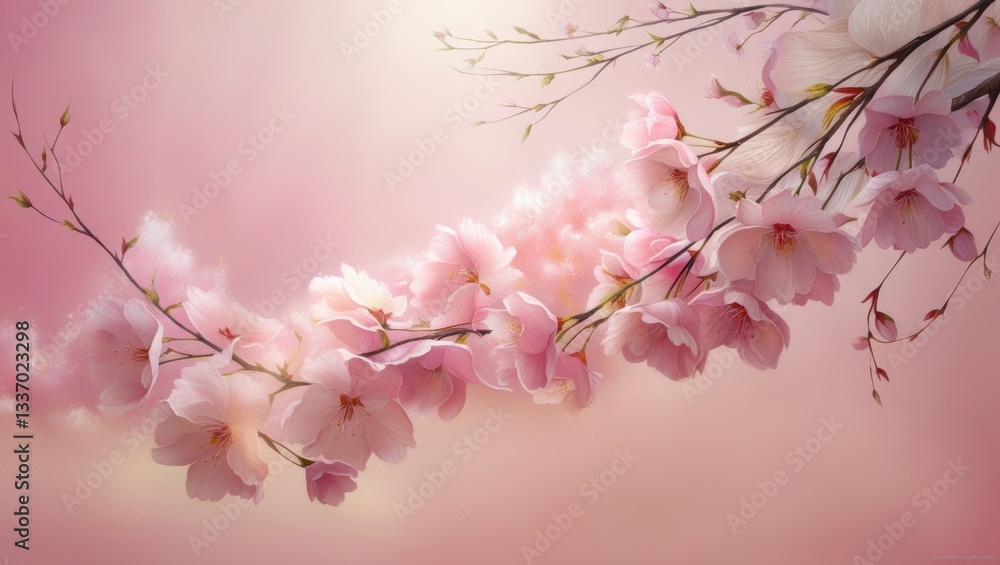 Delicate Pink Cherry Blossom Branches Spring Floral Background Soft Pastel Flower Art Delicate Pink Cherry Blossom Branches Spring Floral Background Soft Pastel Flower Art