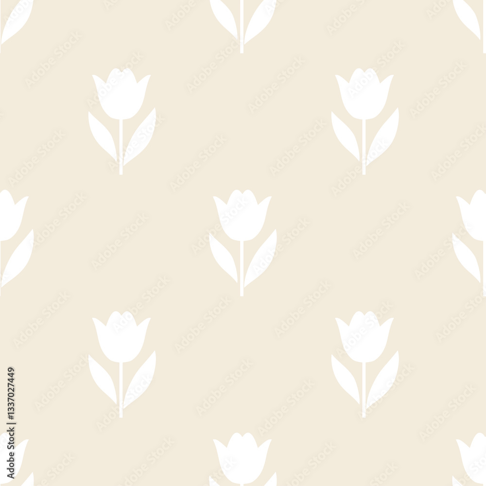 Cream Beige Tulip Pattern - Elegant Minimalist Floral Seamless Design Cream Beige Tulip Pattern - Elegant Minimalist Floral Seamless Design