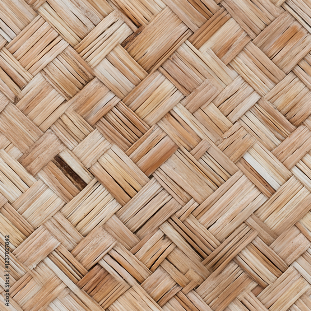 Seamless woven wicker basket texture pattern in natural brown tones