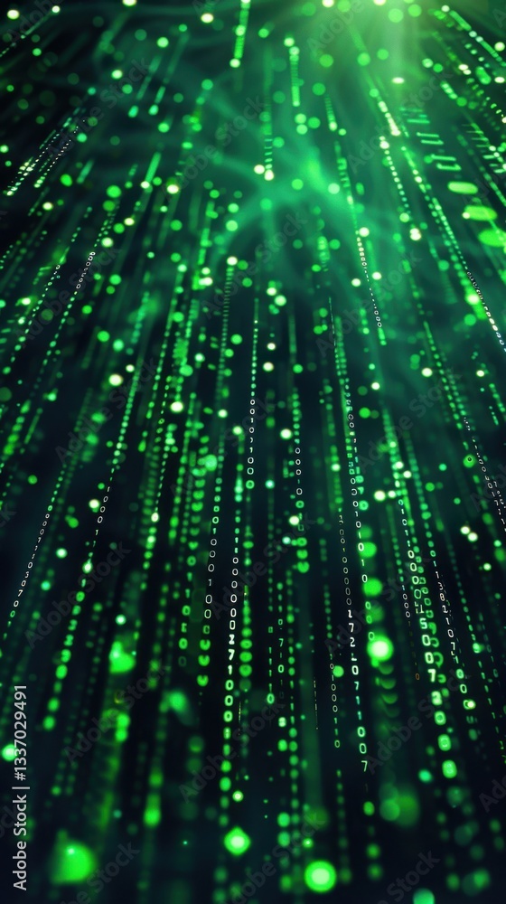 A vibrant green digital background featuring cascading binary codes that evoke a sense of technology and data flow. A vibrant green digital background featuring cascading binary codes that evoke a sense of technology and data flow.