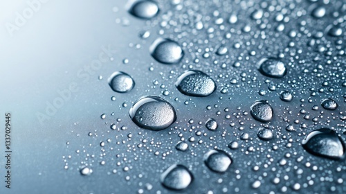 Wallpaper Mural Tiny droplets of water create mesmerizing patterns on a serene gray background, glistening softly as light reflects off their surfaces, evoking tranquility and freshness Torontodigital.ca