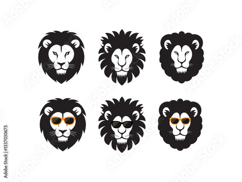 Stylish lion head illustration set design with sunglasses, lion head vector design.
