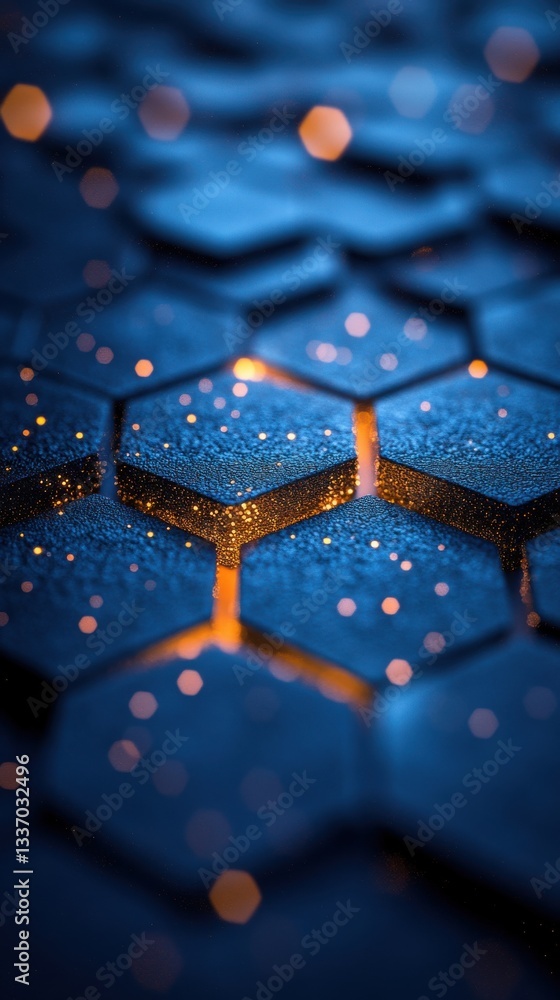 A close-up of a textured surface featuring hexagonal patterns illuminated by glowing specks, creating a modern, digital aesthetic. A close-up of a textured surface featuring hexagonal patterns illuminated by glowing specks, creating a modern, digital aesthetic.