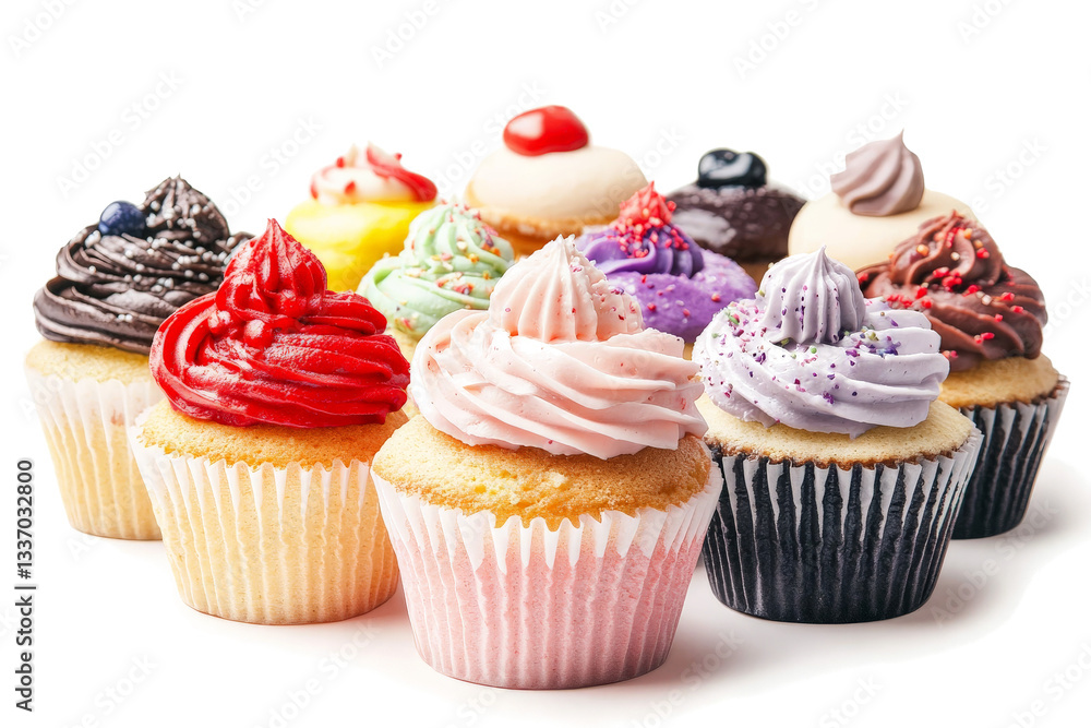 a group of cupcakes on a white background cutout image and isolated on transparent background 