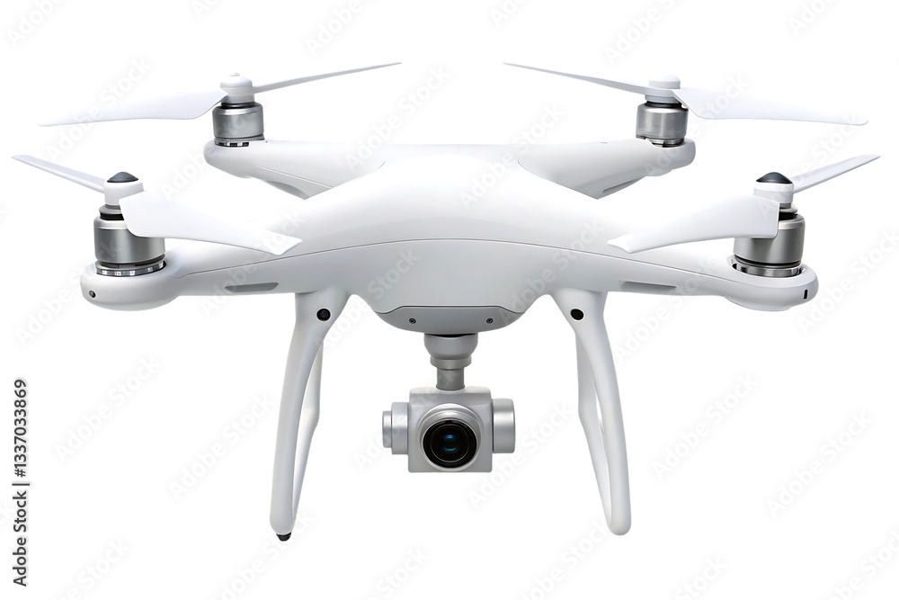 White drone with camera, isolated on white background. White drone with camera, isolated on white background.
