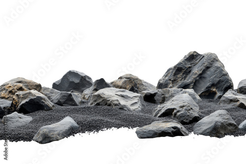 Obraz na płótnie a pile of rocks and gravel on a white background cutout image and isolated on transparent background w salonie