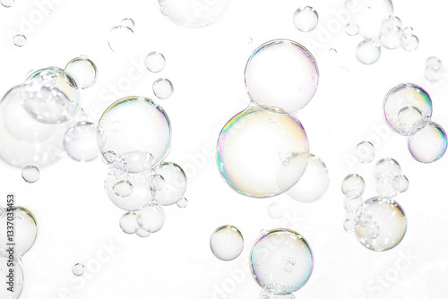 soap bubbles in water cutout image and isolated on transparent background 