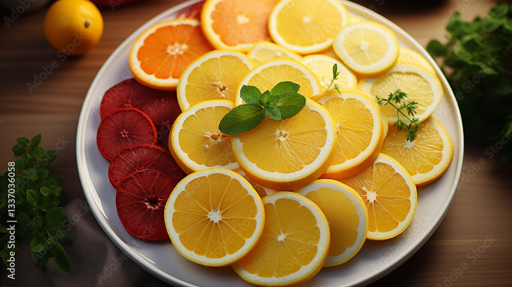 A vibrant display of citrus slices offering a refreshing and healthy treat A vibrant display of citrus slices offering a refreshing and healthy treat