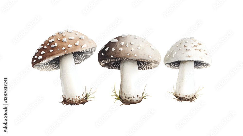 Obraz premium Three mushrooms are standing upright