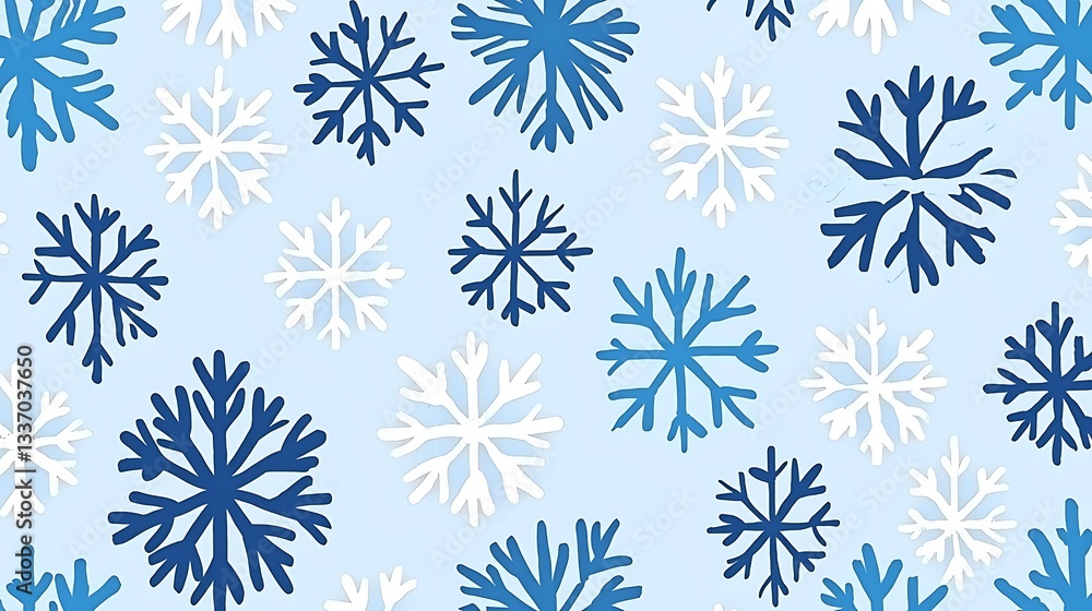Drawn snowflakes on light blue backdrop, background pattern for winter season greeting or design Drawn snowflakes on light blue backdrop, background pattern for winter season greeting or design