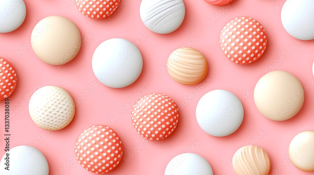 Fototapeta premium Eggs, patterned and plain, arranged on pink surface, seamless design, spring, used for backgrounds