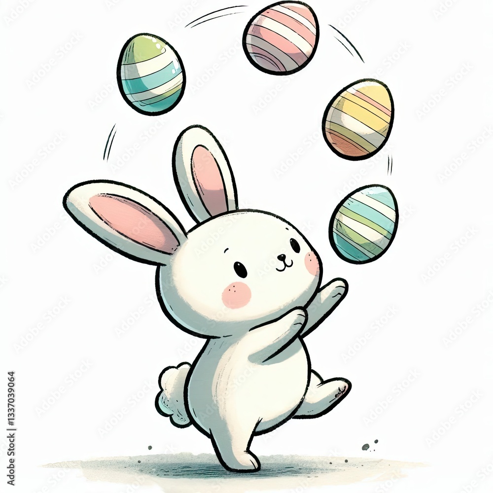 Obraz premium Happy Easter Bunny with Bouncing Eggs