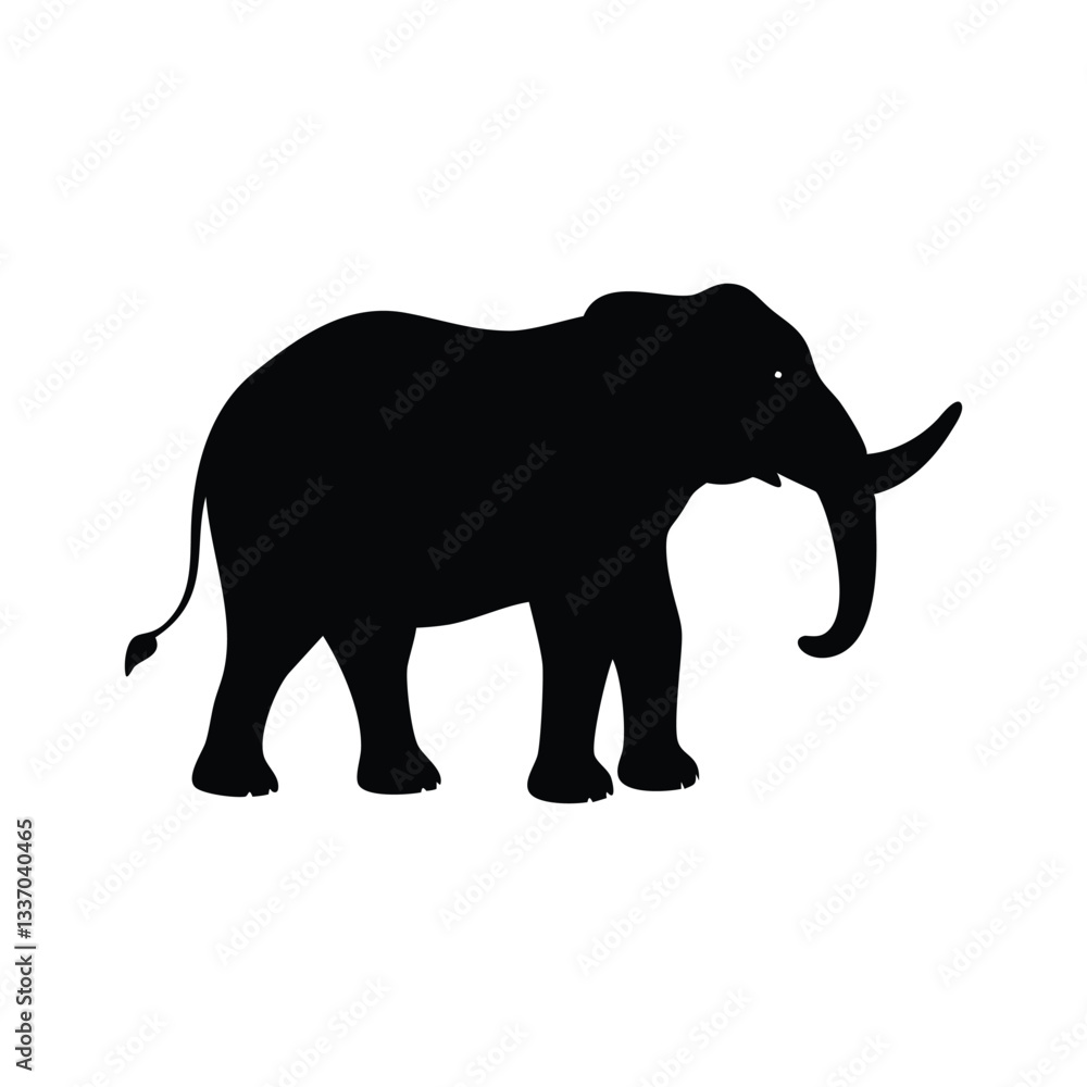 Silhouette of a Majestic Elephant Walking in Profile on a White Background
Silhouette of a Majestic Elephant Walking in Profile on a White Background