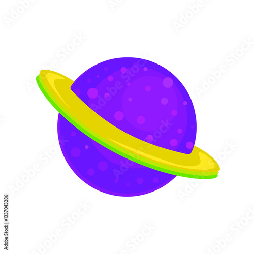 A vibrant and imaginative illustration of a fantasy purple planet with craters and stunning yellow-green rings. This cosmic-themed vector design is perfect for sci-fi projects, space-themed illustrati