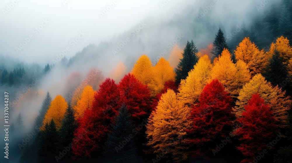 Fototapeta premium A mystical fog rolling over the Appalachian Mountains in autumn