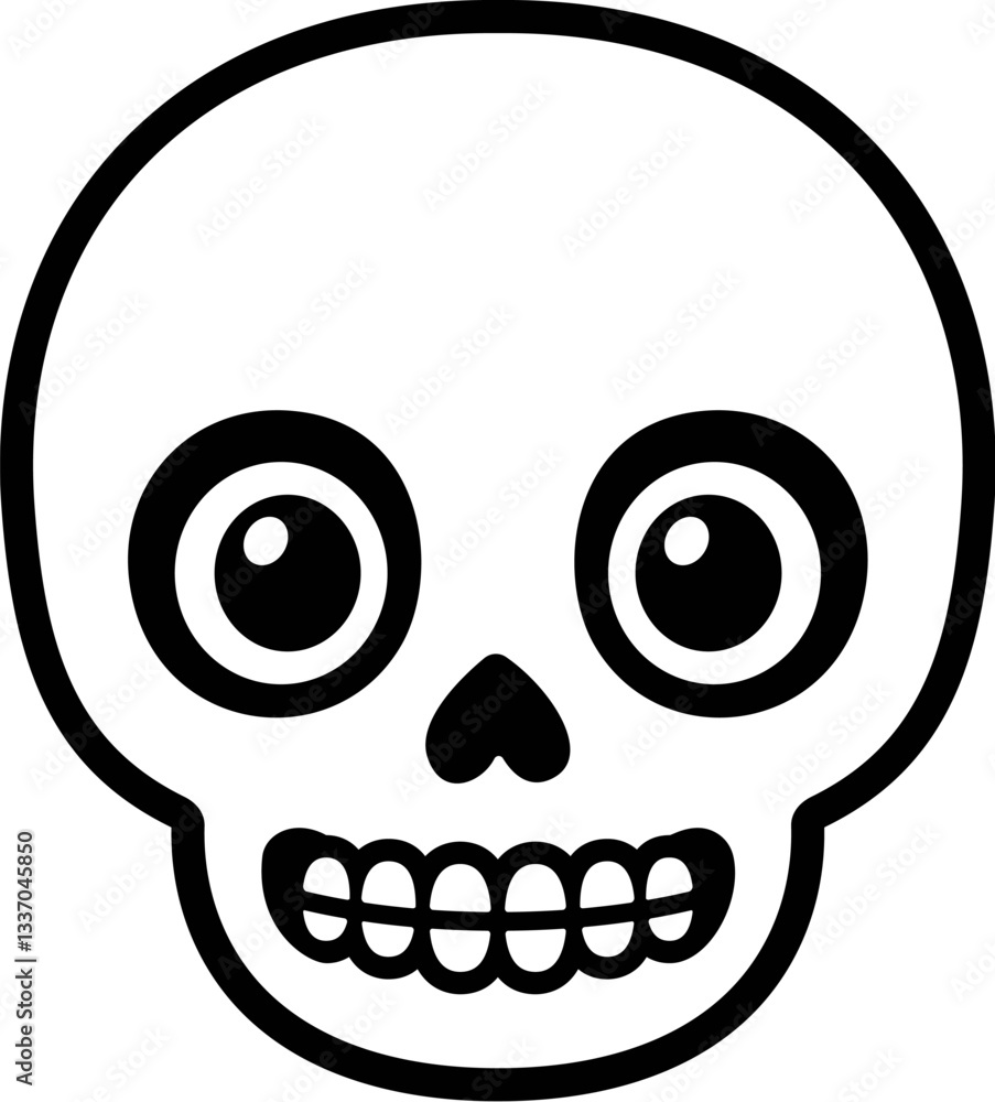 Cute stylized cartoon skull with eyes. Simple black and white symbol, isolated vector illustration. Cute stylized cartoon skull with eyes. Simple black and white symbol, isolated vector illustration.