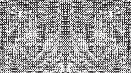 Monochrome texture composed of irregular graphic elements. Distressed uneven grunge background. Abstract vector illustration. Overlay for interesting effect and depth. Isolated on white background.