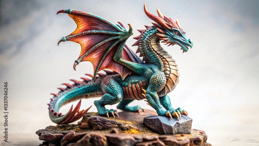 Fototapeta premium Fantasy Dragon Figurine on Rock Monster Base - Epic Miniature Photography