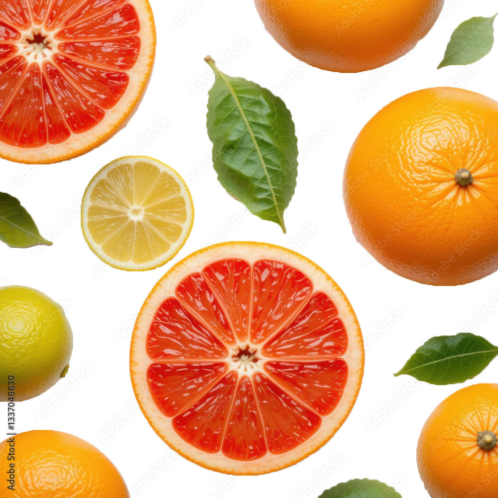 Fresh Citrus Fruits on White Background Oranges, Lime, Lemon, and Grapefruit Slices Fresh Citrus Fruits on White Background Oranges, Lime, Lemon, and Grapefruit Slices