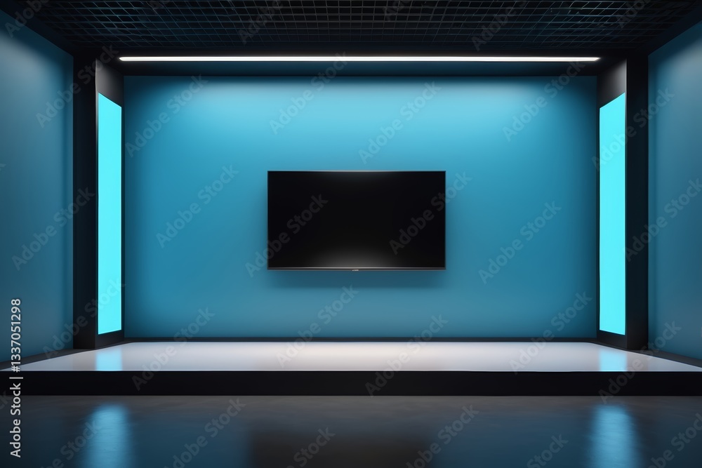 there is a television in a room with a blue wall there is a television in a room with a blue wall