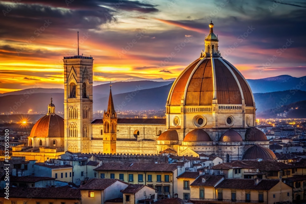 Fototapeta premium Florence Duomo Dusk - Vintage Italian Architecture Stock Photo