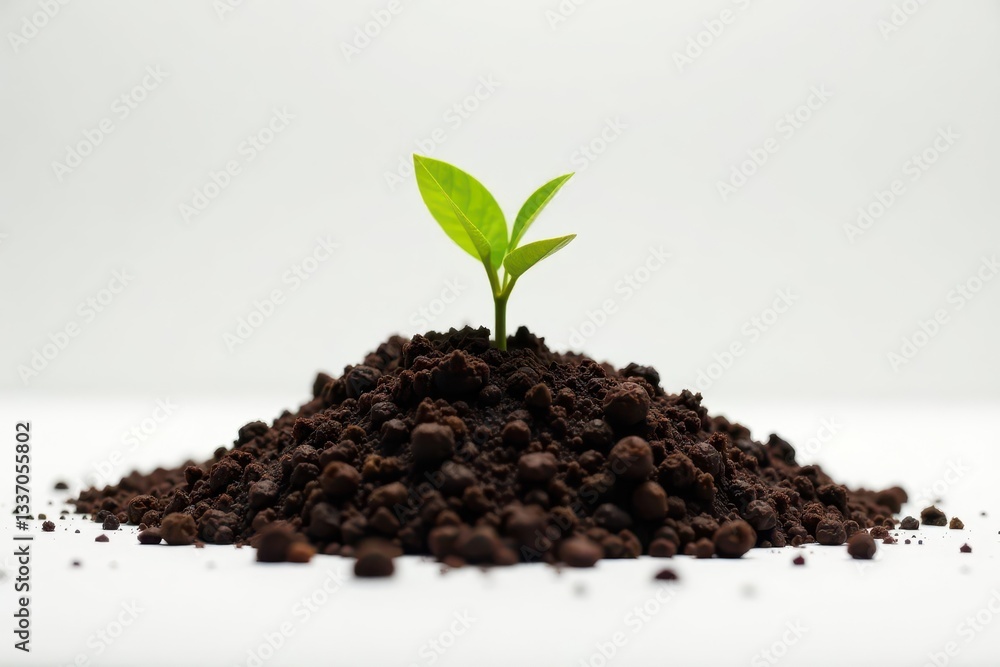 Lump of fertile topsoil against white backdrop , image, topsoil, close-up Lump of fertile topsoil against white backdrop , image, topsoil, close-up
