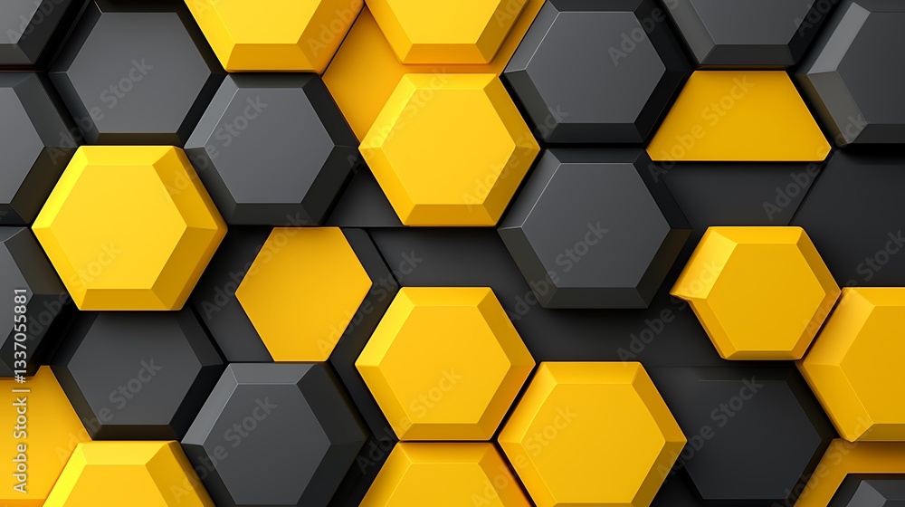 Hexagons, 3D design, black & yellow, wall pattern, abstract background, for modern website use Hexagons, 3D design, black & yellow, wall pattern, abstract background, for modern website use