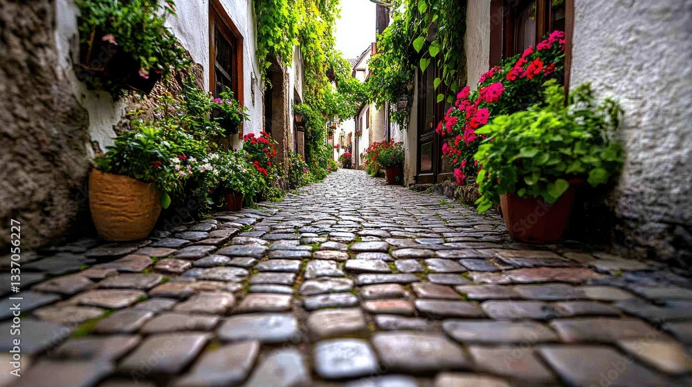 Fototapeta premium A quiet cobblestone alley in a medieval European village
