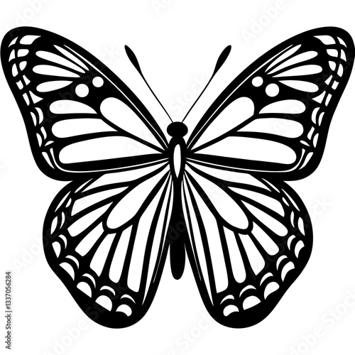 Delicate black butterfly vector illustration showcases the insect's intricate wing pattern