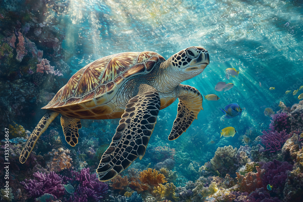 Fototapeta premium portrait of a large turtle in the water