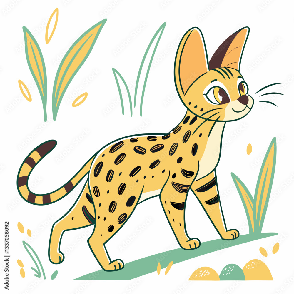 Cute vector cartoon safari animals including a tiger and cat Cute vector cartoon safari animals including a tiger and cat