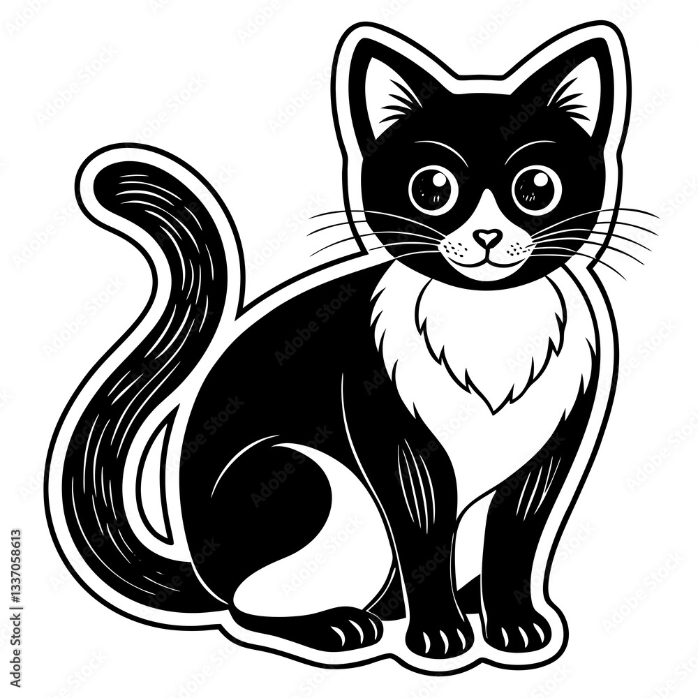 Cute black and white cat vector silhouette art Cute black and white cat vector silhouette art