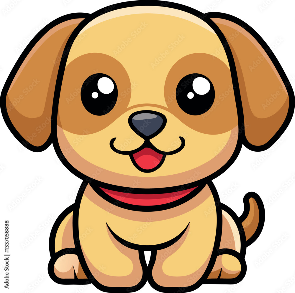Obraz premium Cute cartoon puppy smiling and playing in a fun illustration