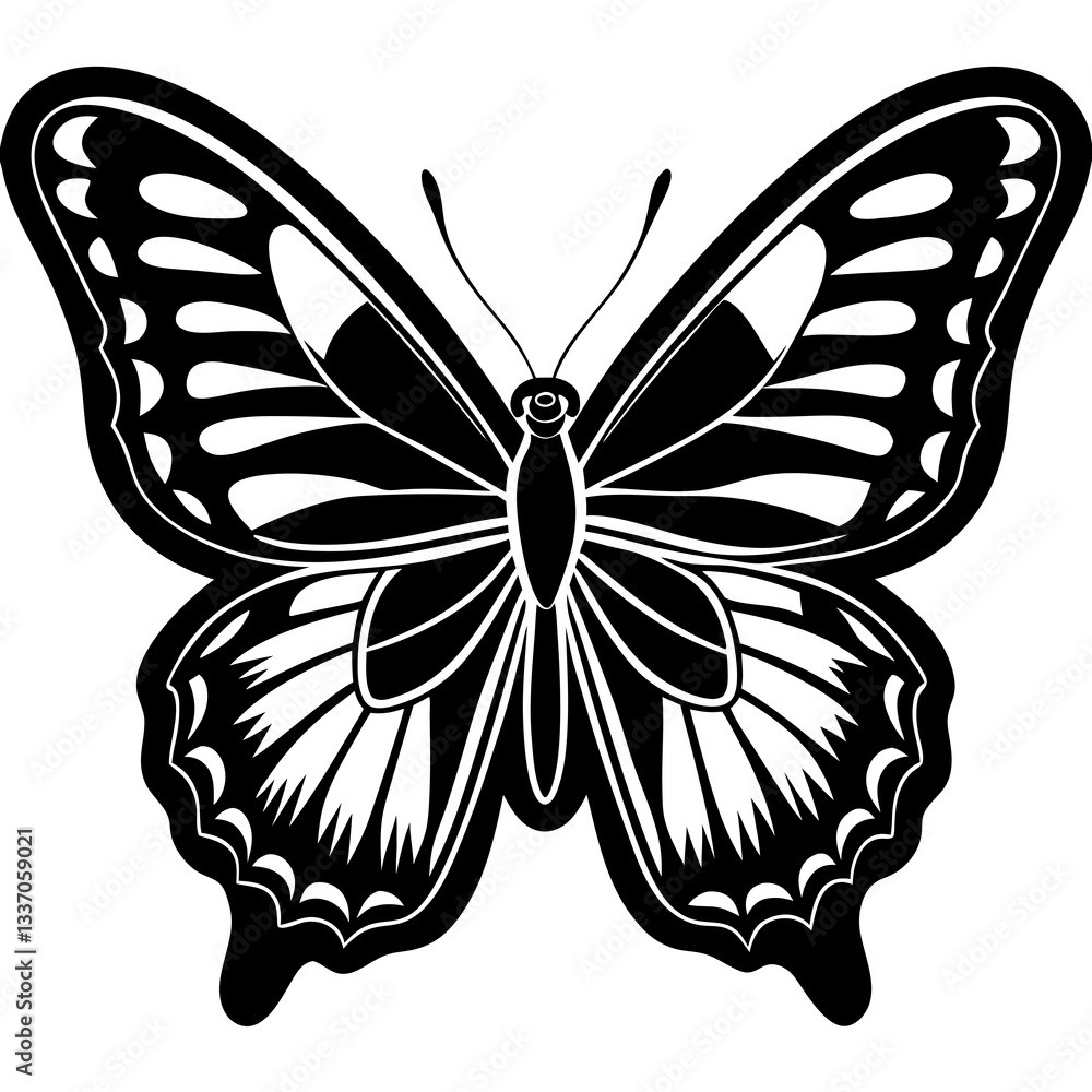 A black butterfly vector illustration displays the insect's delicate wings in flight, a silhouette of nature's beauty A black butterfly vector illustration displays the insect's delicate wings in flight, a silhouette of nature's beauty