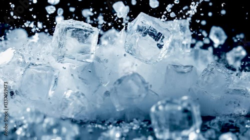 super slow motion shot of ice cubes explosion 4k Video. generated with AI