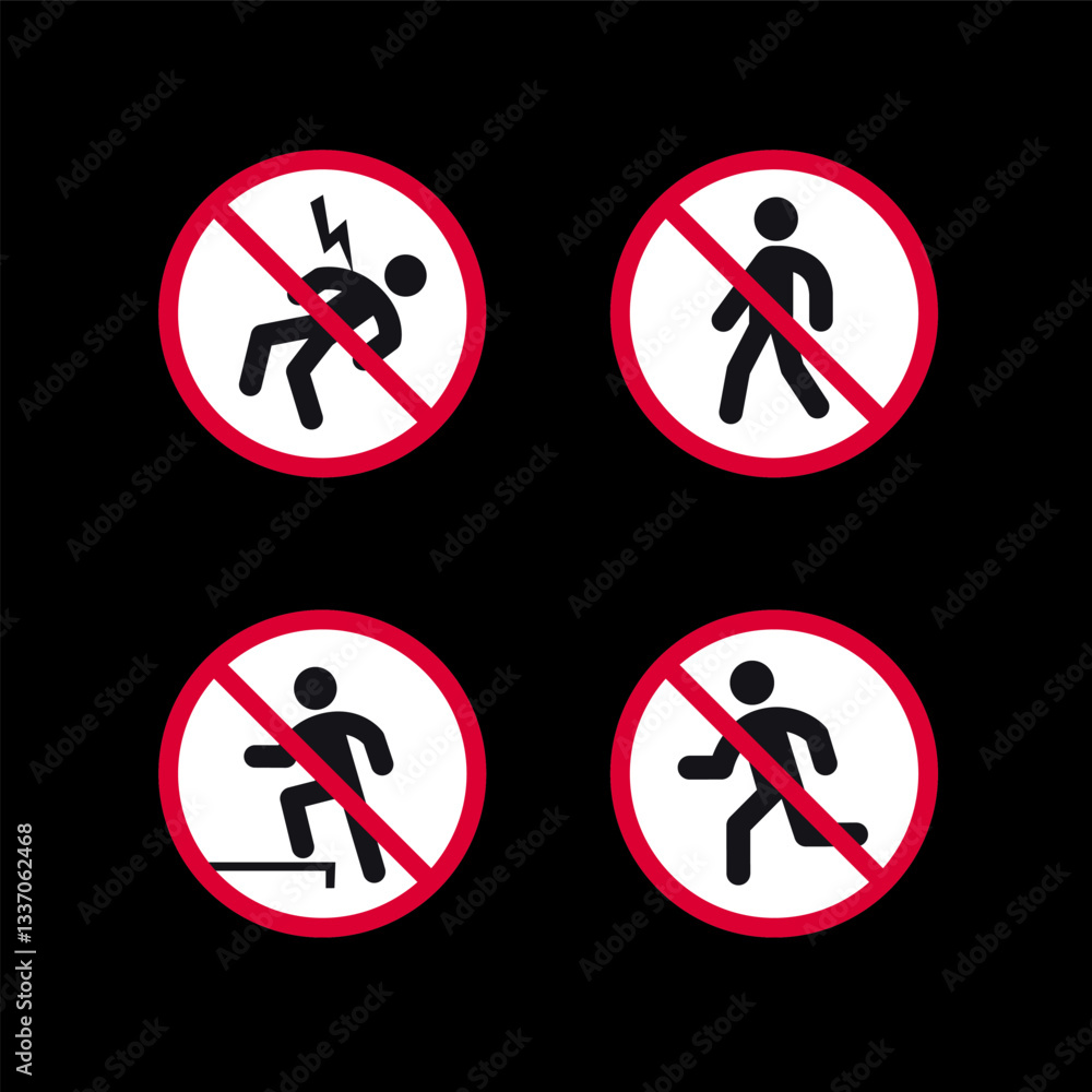 Prohibited signs, forbidden round stickers set, vector icons Prohibited signs, forbidden round stickers set, vector icons