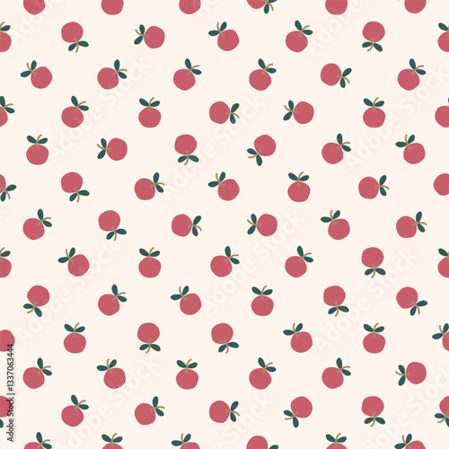 Cartoon red apple fruit seamless vector background. Summer or spring seasonal farming fruit for  fabric, wrapping, textile, card, wrapping, stationary, and phone cases.