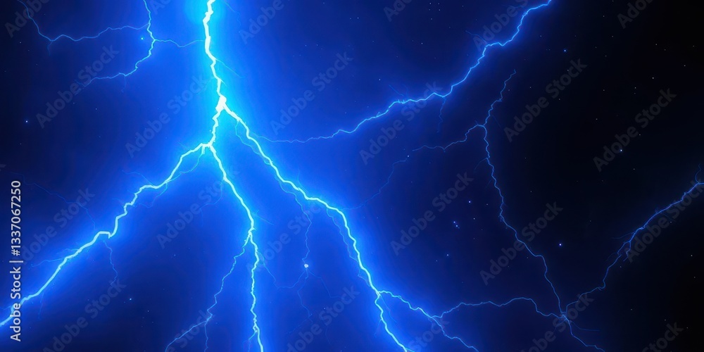 Intense blue plasma bolts arc across dark void, neon, star Intense blue plasma bolts arc across dark void, neon, star
