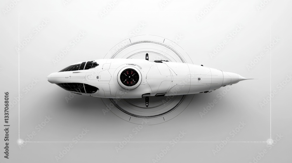 Fototapeta premium A sci-fi wireframe animation of a spaceship rotating
